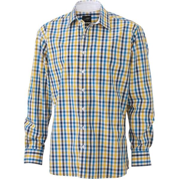 James & Nicholson | JN 617 Popelínová kostkovaná košile s dlouhým rukávem