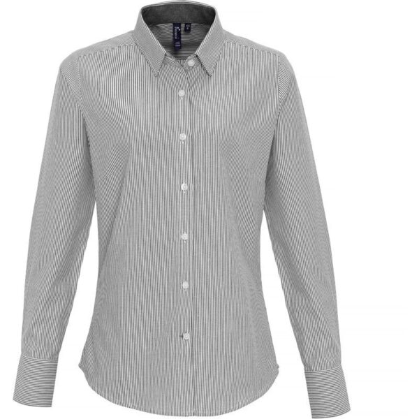 Premier | PR338 Oxford pruhovaná halenka s dlouhým rukávem